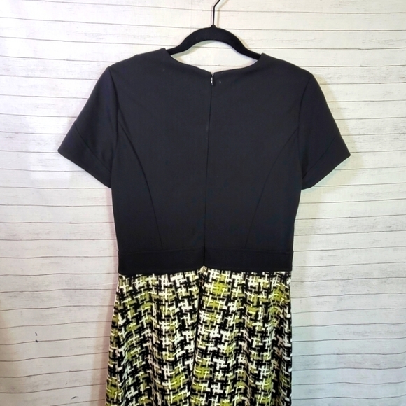 J.McLaughlin Short Sleeve Dress w Lime Green Geo Houndstooth Print, sz Small - Picture 6 of 12